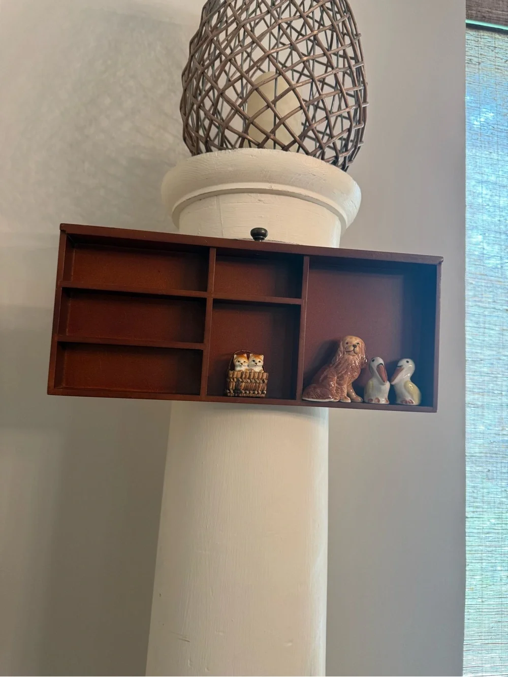Wooden Desk Organizer Tray in Rust Brown - Display Trinket Shelf